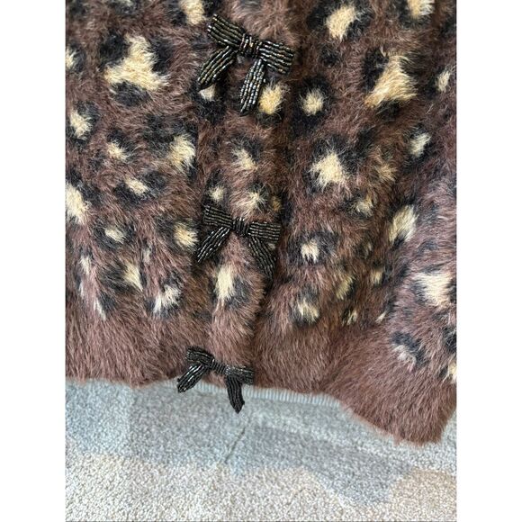 NWT ZARA jacquard leopard holiday bow cardigan, Med $79 D19 - Picture 9 of 12
